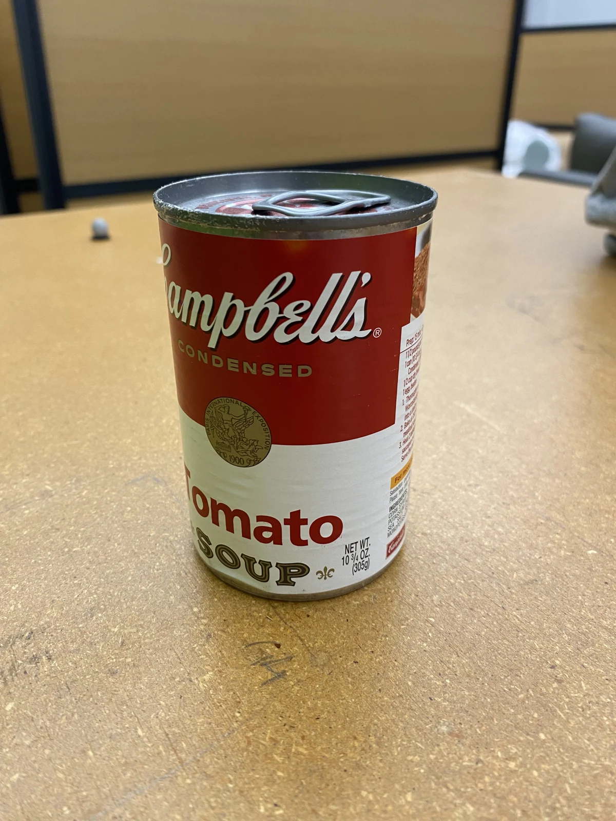 Photograph of the captured tomato soup can